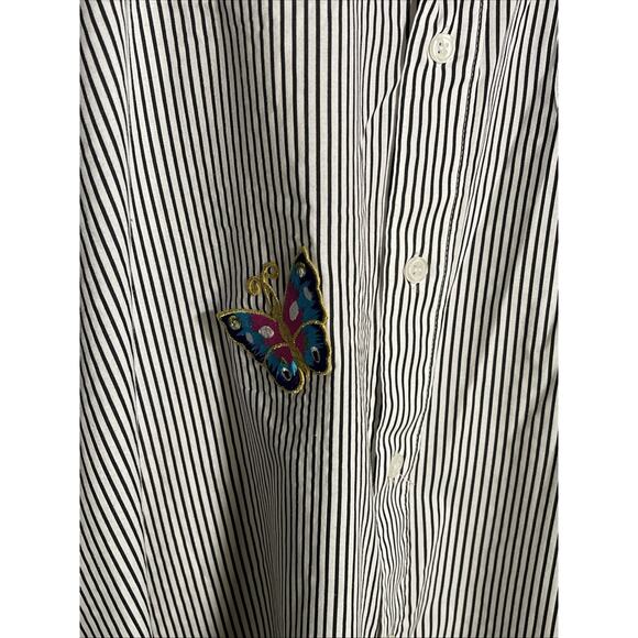 Vintage Mili Designs Stripe Button Down Butterfly / Rhinestone Blouse 1X - Picture 5 of 9